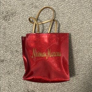 Neiman Marcus Red and Gold Tote Bag with Glossy Finish